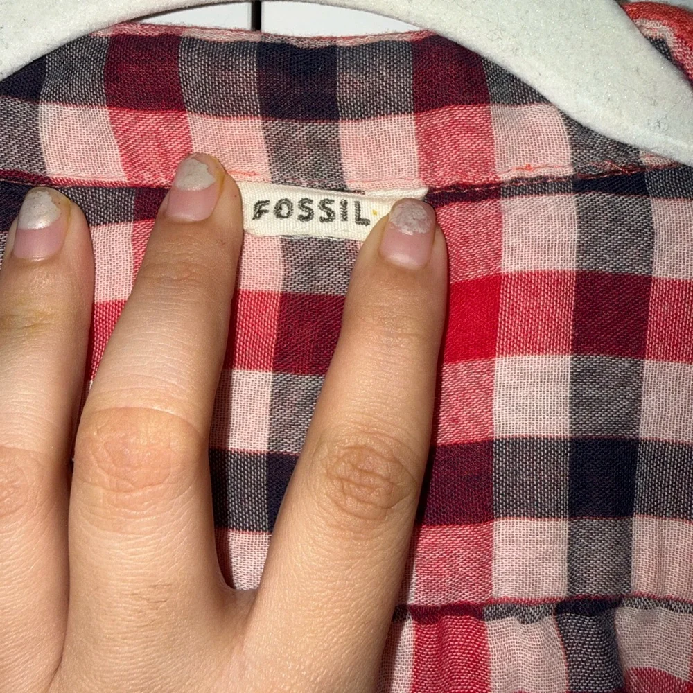 Fossil 100% Cotton Orange and Black Plaid Dress - Picture 2 of 9